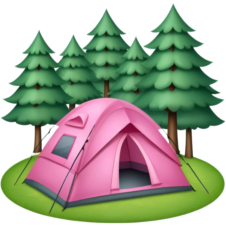 pink camping tent on green grass with trees emoji
