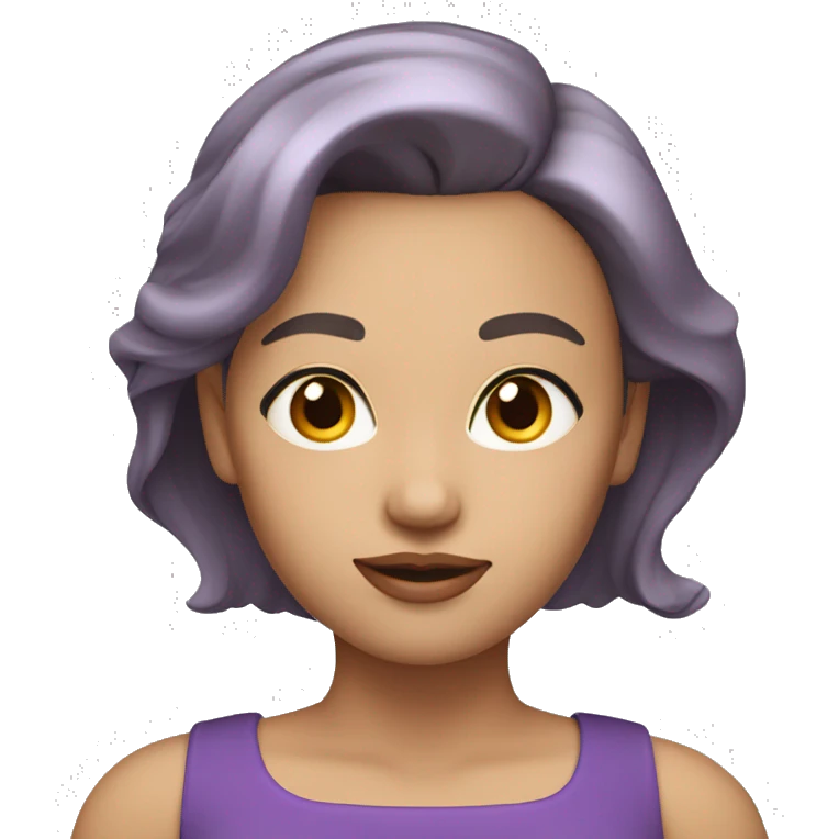 woman in purple blouse with short shoulder level layered hair white skin complexion emoji