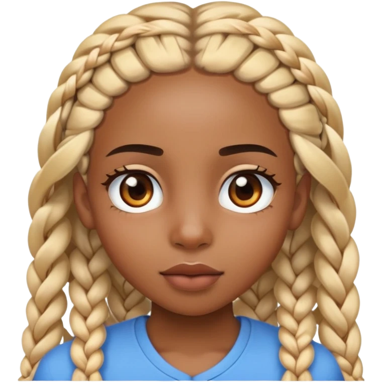 Une fille noir pas pas trop foncé avec de longue tresse fine blonde et châtains et des yeux vairons avec une assez grosse bouche  emoji