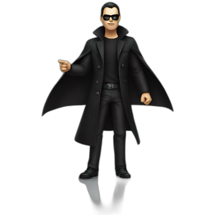 matrix man, pointing his finger, dressed in a long black coat. emoji
