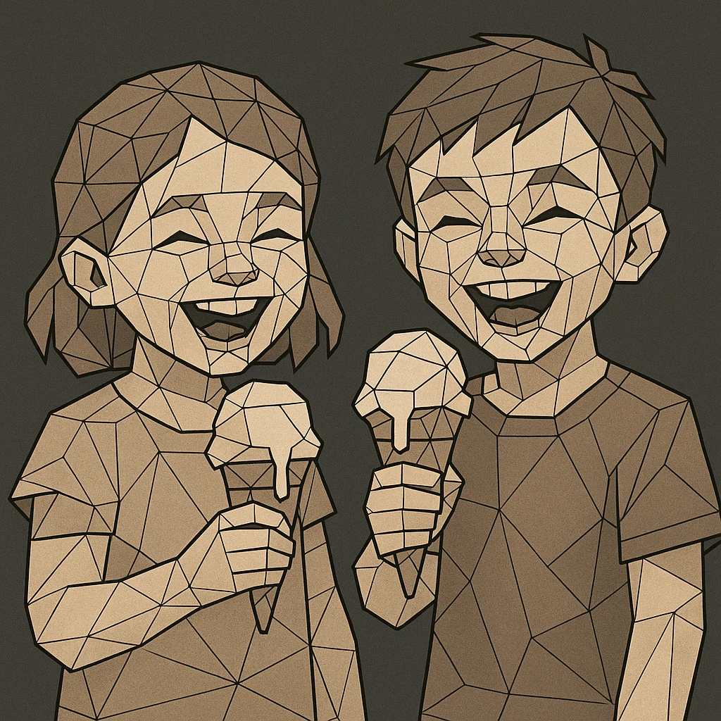 happy children with melting ice cream cones emoji