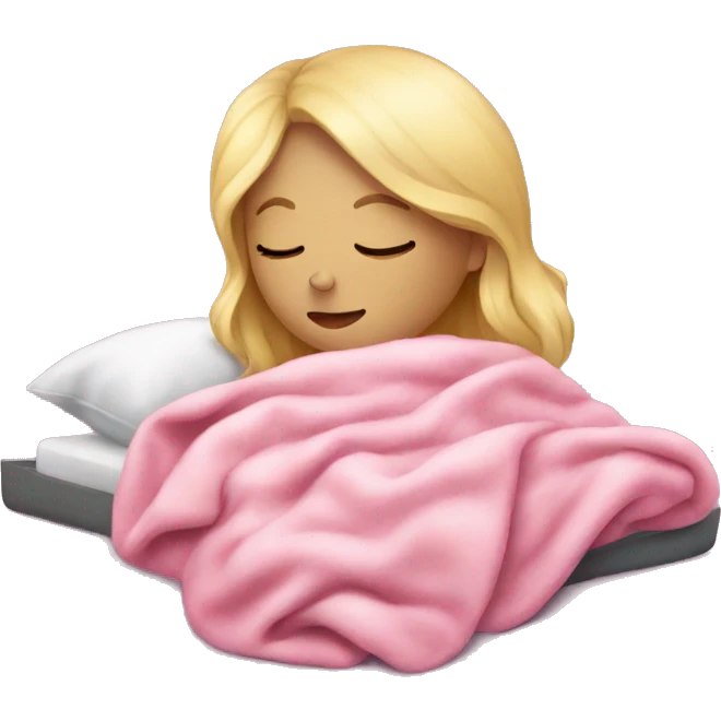 blonde girl sleeping on side with pink blanket emoji