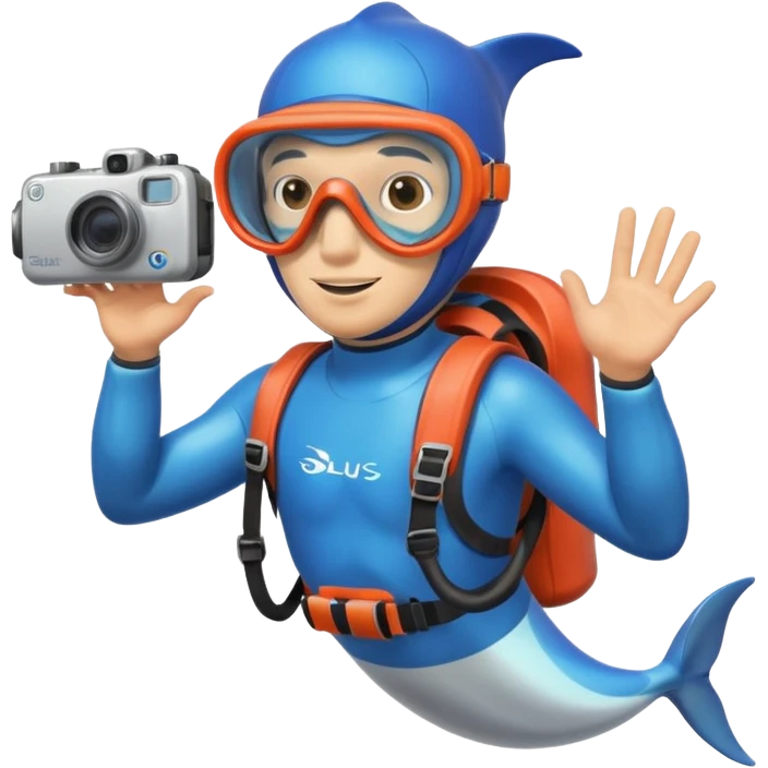 A brave dolphin diver in flippers and mask, exploring coral with a waterproof camera.

 emoji