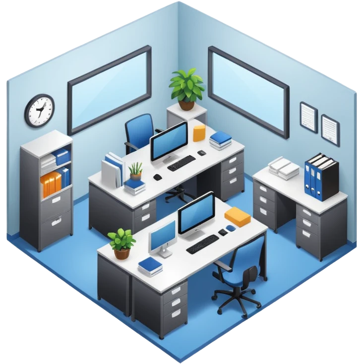 an office with several desks in an isometric style emoji