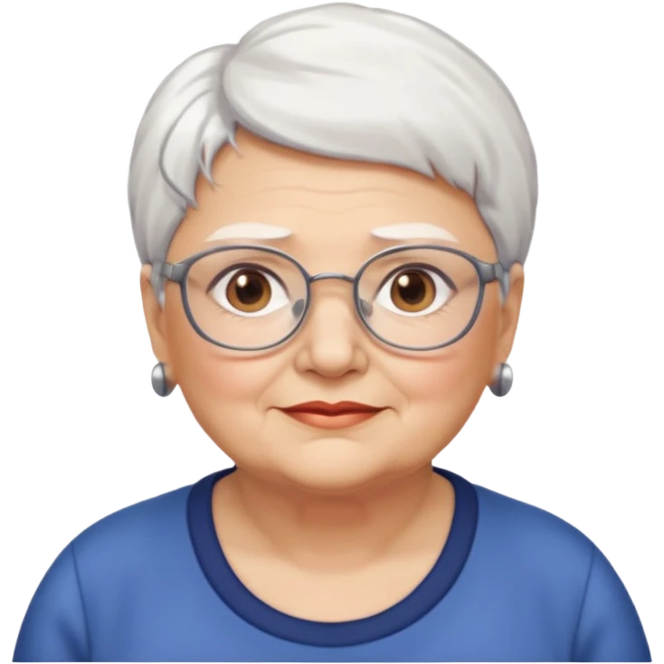 Create me emoji of an old mid-fat lady. Short white hair to left side. Square glasses. Brown eyes. No earings emoji