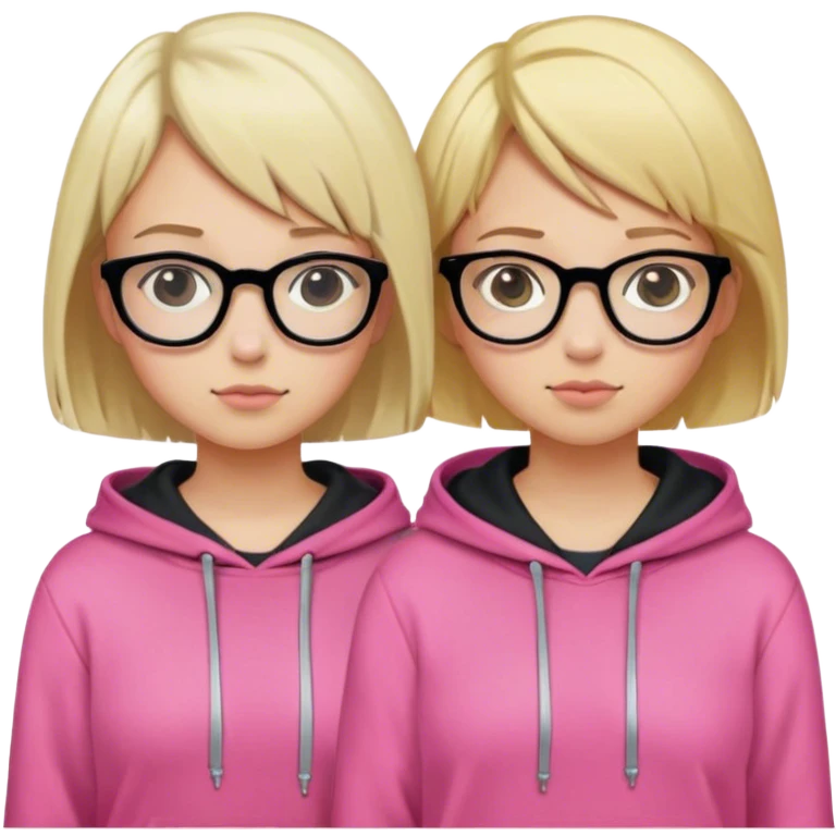 Two girl, one with middle hair, the other with Short hair, Both with blond hair, Both with Glasses, Girl with middle hair has a pink hoodie, the Girl with Short hair has a black hoodie on  emoji