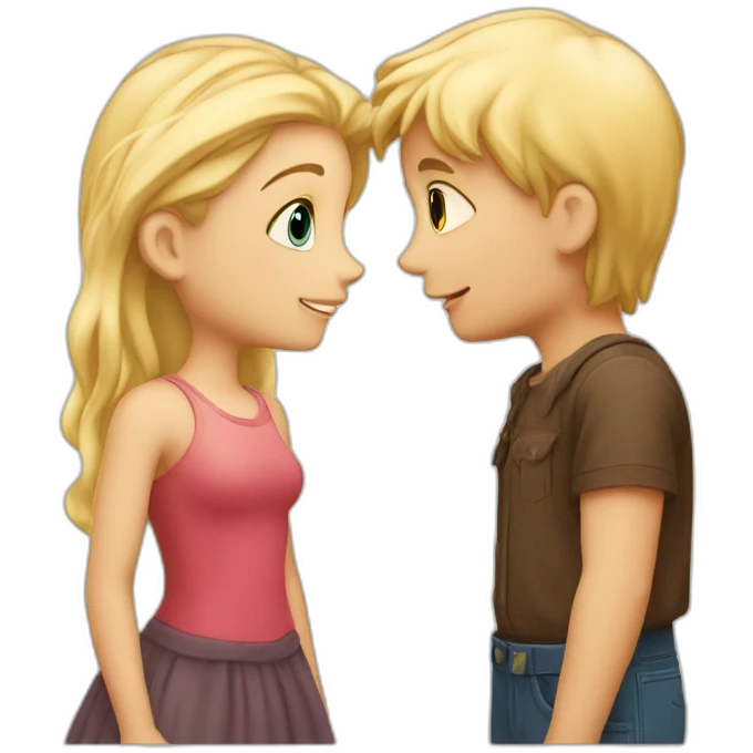 A blond boy who kisses a pretty blonde girl with a heart above their heads  emoji