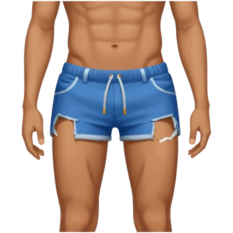 A squatting man legs spread apart and make a penis visible going through his broken shorts emoji