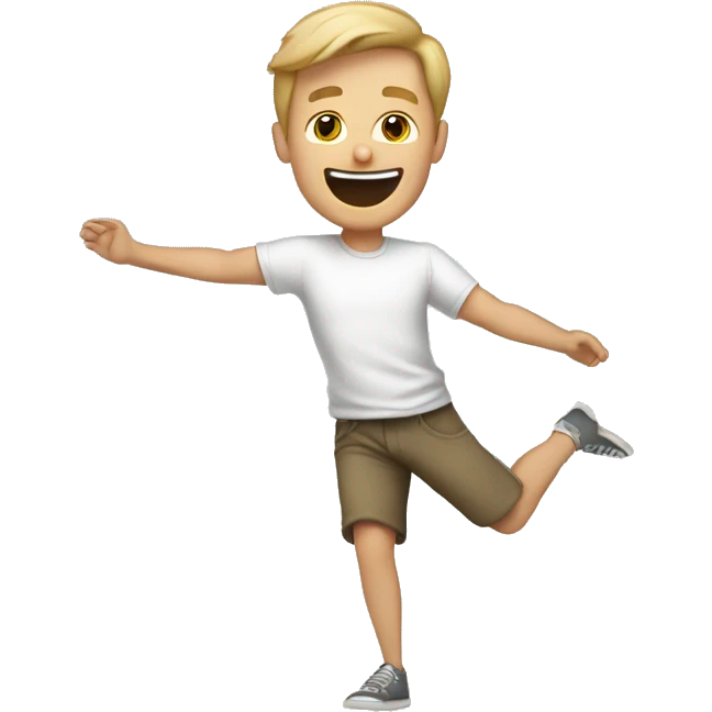 an illustration of a white man doing a cartwheel wearing a neutral-colored t-shirt emoji