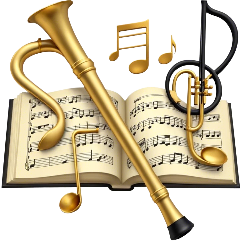 Create a sophisticated and elegant emoji that represents orchestration and arrangement. The design should feature a conductor’s baton, musical notes, and a symphonic score, symbolizing the process of arranging and orchestrating music. Incorporate instruments like a violin, trumpet, and piano keys subtly in the background, representing different sections of the orchestra. Use classical and refined colors such as gold, deep red, and black to evoke the grandeur and precision of orchestration. The background should be transparent. emoji