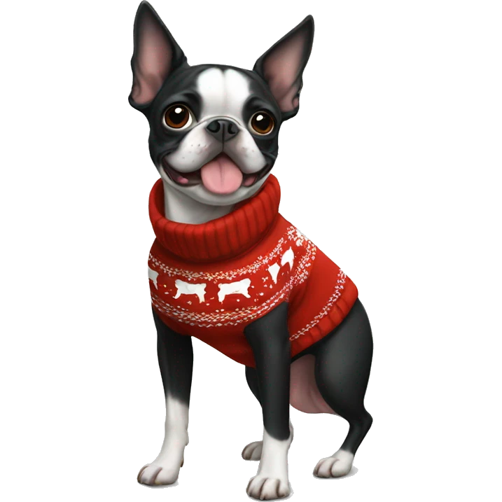 Boston Terrier wearing christmas Sweatshirt  emoji