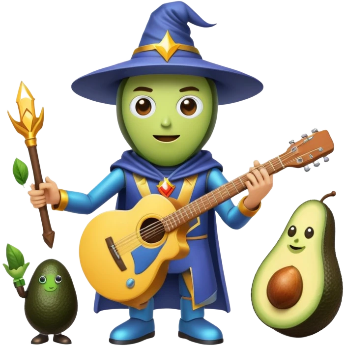 Wizard casting spells + Avocado superhero + Robot playing guitar emoji