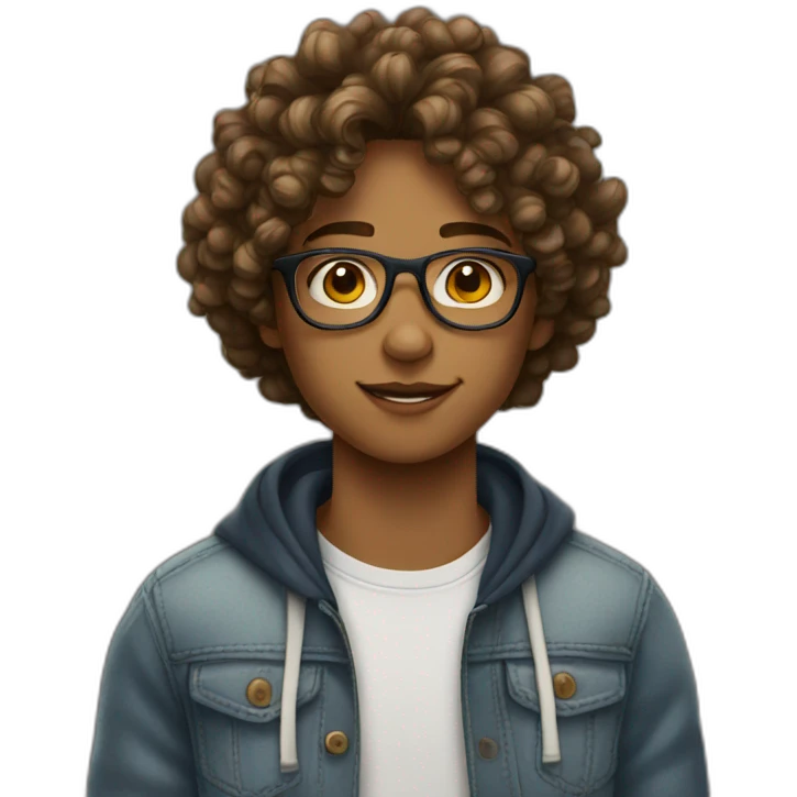 A teenager wearing glasses and curly hair emoji