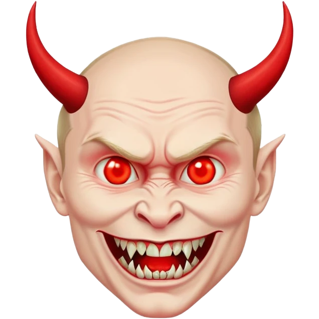 Putin as a devil with sharp fangs, pointed tail, glowing eyes emoji