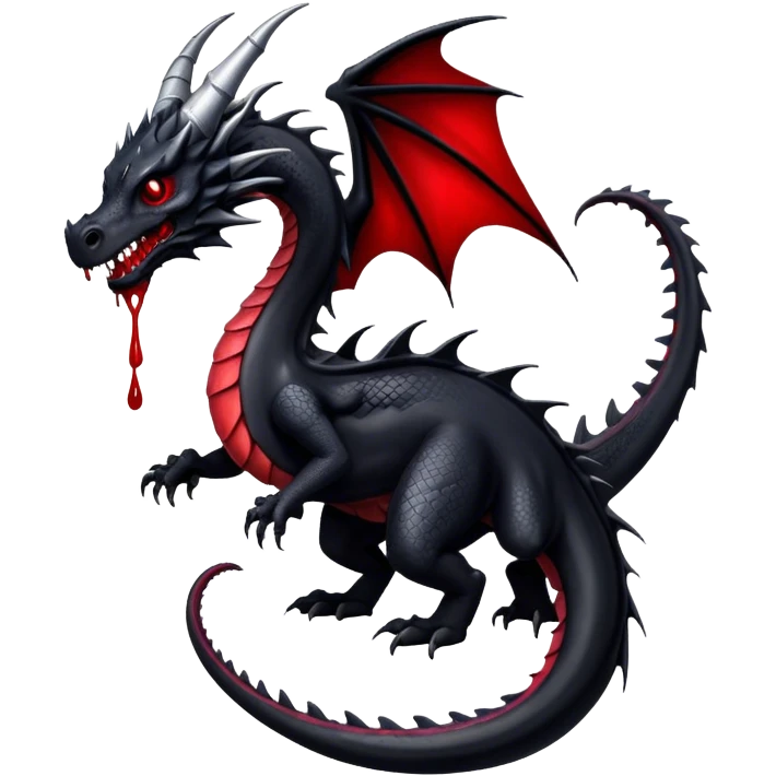 Black dragon with one tail with blood drips emoji