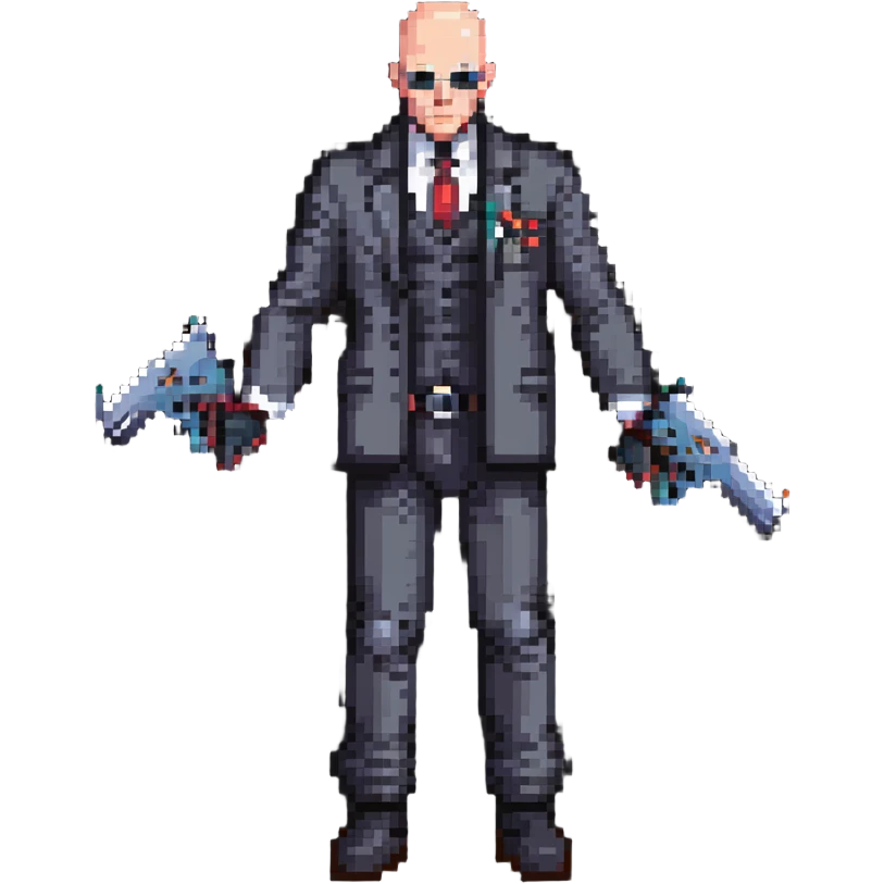 hitman with bald head and dual pistols emoji