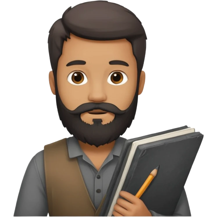 Bearded man with charcoal + sketchbook emoji