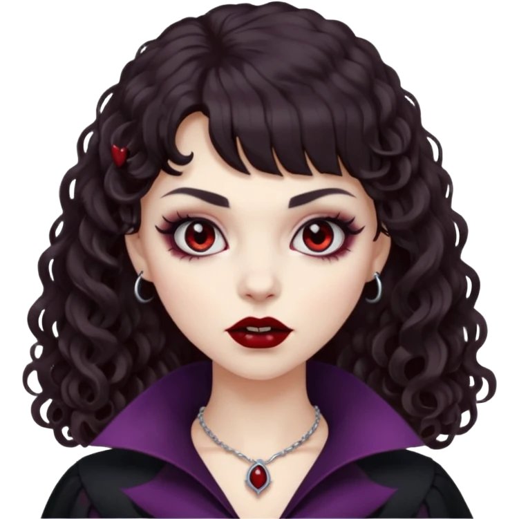 vampire feminine and with bangs  dark brown hair  curly hair a little scary   emoji