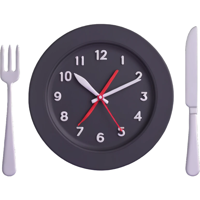 clock with a plate and fork and knife, symbolizing intermittent fasting emoji