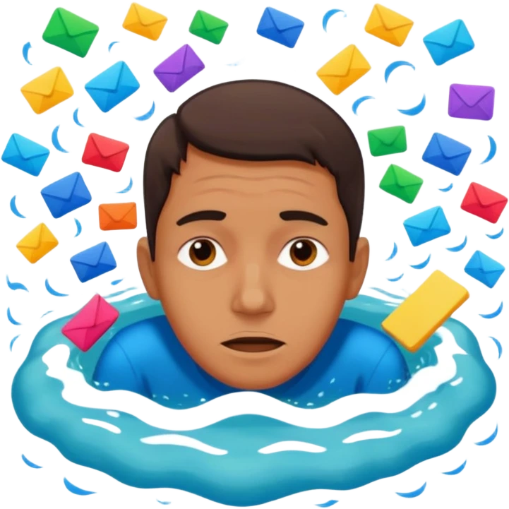 man drowning in messages emoji