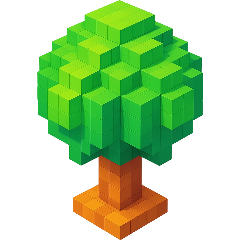 voxel style tree, isometric view emoji