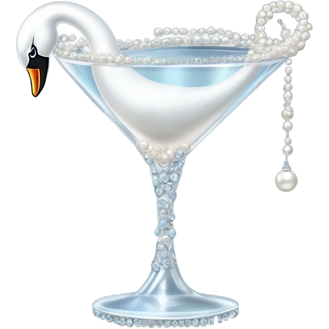 A martini with a swan and a bow and pearls draping from the glass and diamonds emoji