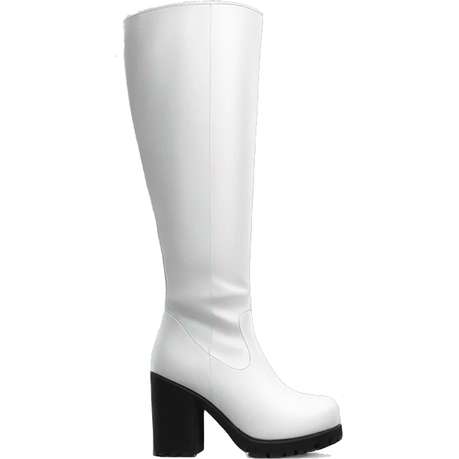 white knee high chunky heel boots emoji