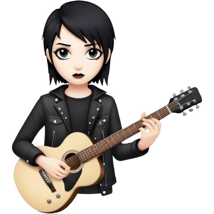 emo rockstar with black hair, dramatic makeup, holding a guitar emoji