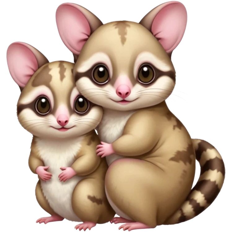 Make two sugar gliders. One mom and a baby one. Make them very cute and chubby and fat. They are white!  emoji