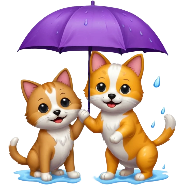 dog and cat playing in the rain emoji