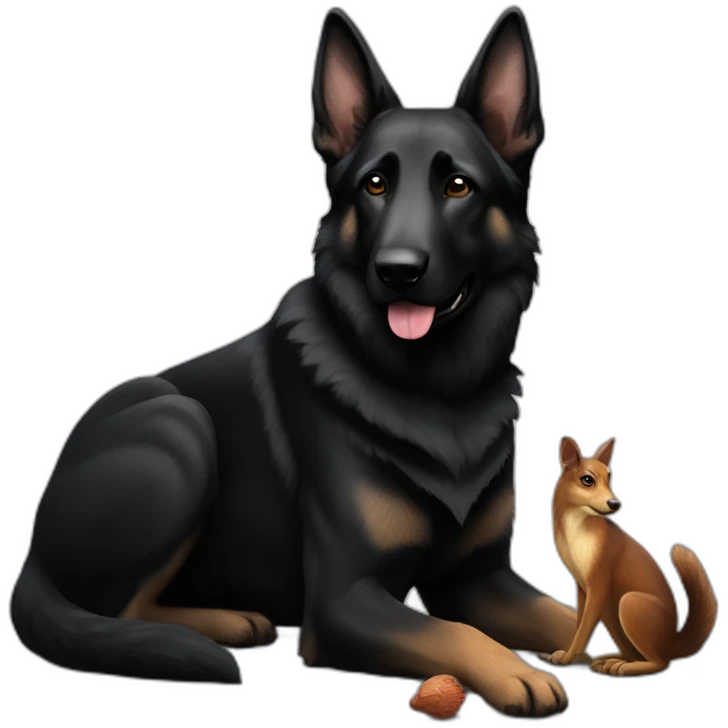 All black German shepherd with squirrel emoji