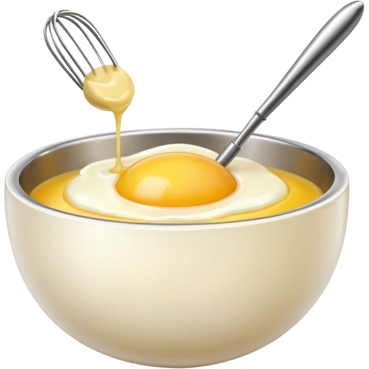 beaten egg in a bowl, There is a whisk inside the bowl. emoji