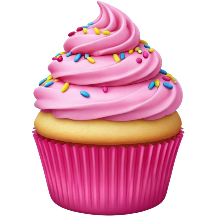 super realistic vanilla cupcake with hot pink frosting and sprinkles emoji