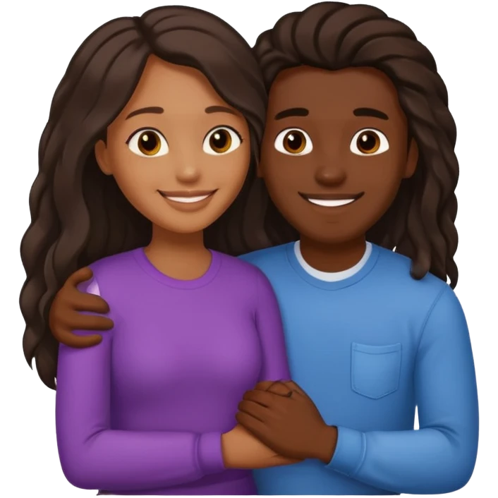 dark skin girlfriend hugs light skin boyfriend with long hair  emoji