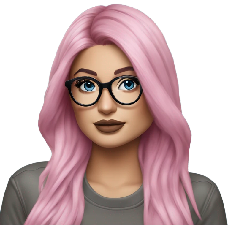 Photo Realistic kylie jenner stylish pink hair BLUE eyes and glasses posing  emoji