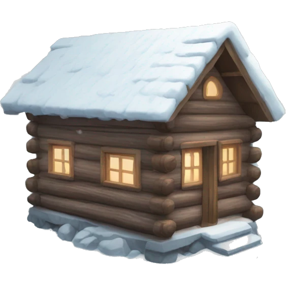 Wooden cabin in a snow forest  emoji