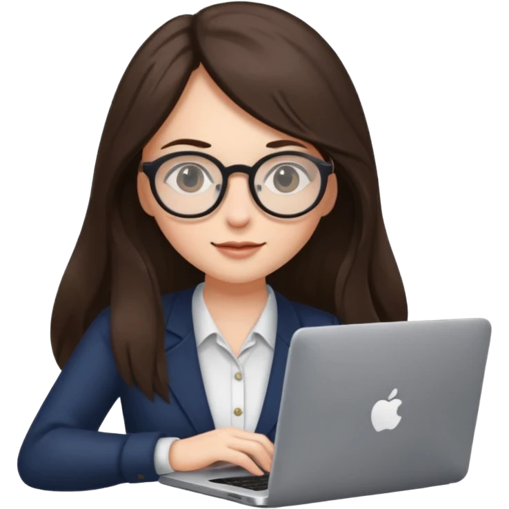 brunette woman with long hair and round glasses, typing on a laptop emoji