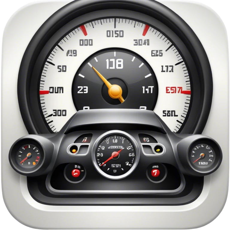 An icon showing a racing game interface, inspired by Grand Turismo. The design features a garage with a selection of high-performance cars, along with race track visuals in the background. Speedometer, lap timer, and other HUD elements add to the excitement. Transparent background emoji