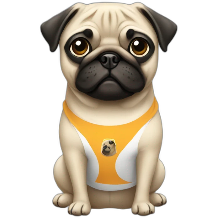 pug wearing a t-shirt emoji