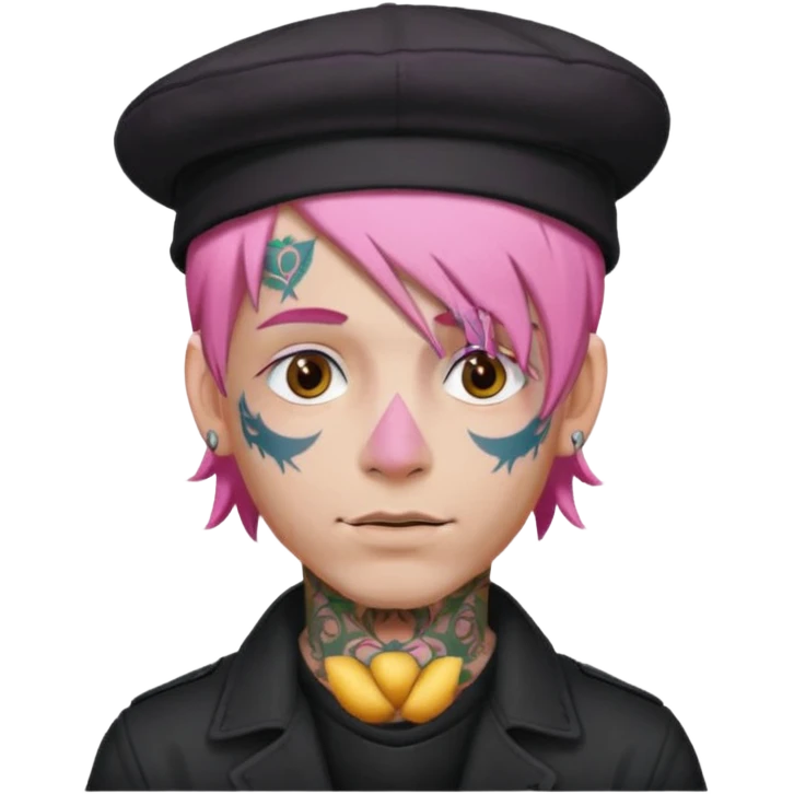 pink haired man and face tattoos and hat emoji