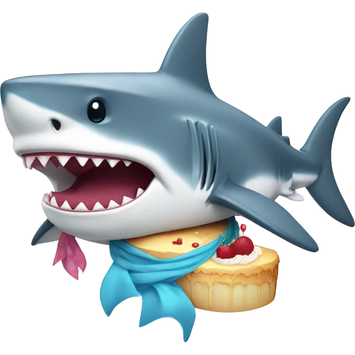 Shark with a scarf and a cake f emoji