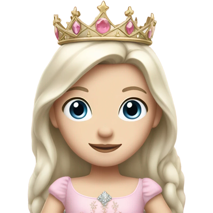 Princess- pale skin- Long dark hair- crown- light pink dress emoji