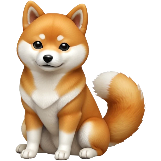 cinematic-[shiba inu]-realistic-full-body-sitting-emoji,-tail-resting-loosely-beside-its-paws,-head-tilted-dramatically, -fluffy-[orange white]-fur,-simplified-yet-realistic-focused-features,-highly-detailed,-glowing-with-an-almost-sarcastic-glow emoji