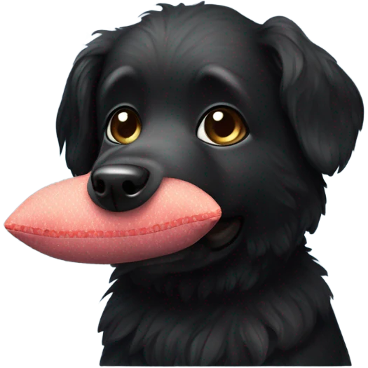 Black dog holding pillow in mouth  emoji