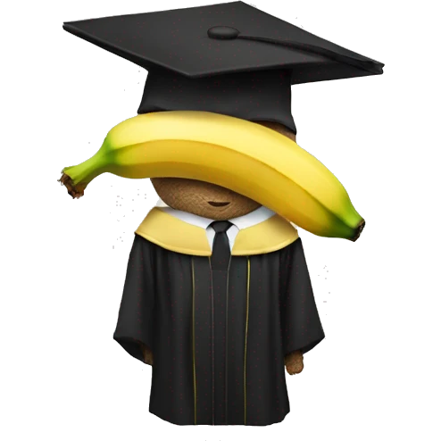 A banana dressed in a graduation robe emoji