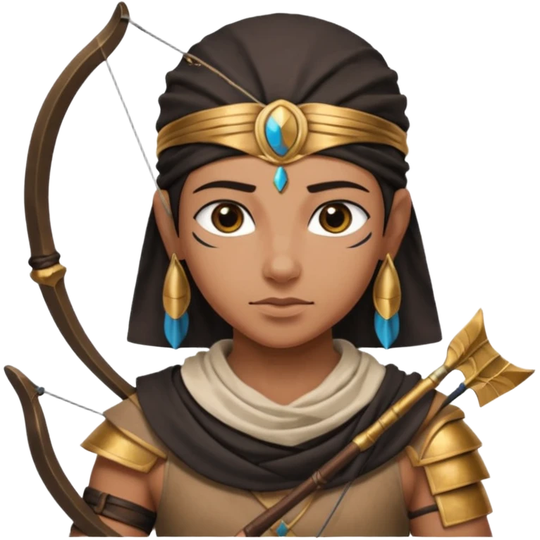 Emoji portrait of an Egyptian archer. Headcloth, focused expression. emoji