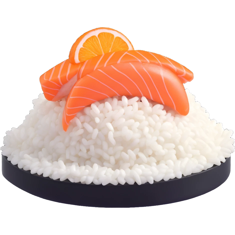 a piece of sushi with orange fish salmon on top of white rice, 3D style, realistic, detailed, natural texture emoji