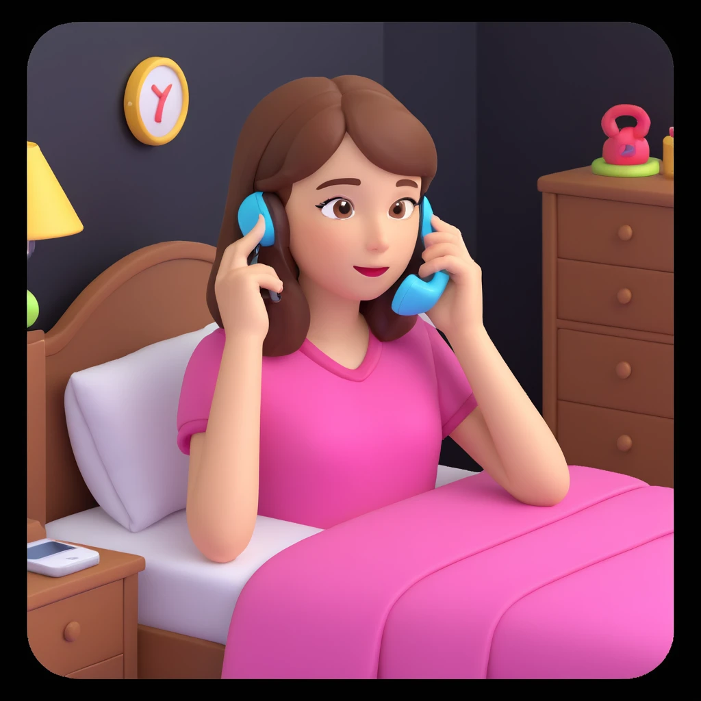 girl talking on phone bedroom background, close up pose emoji