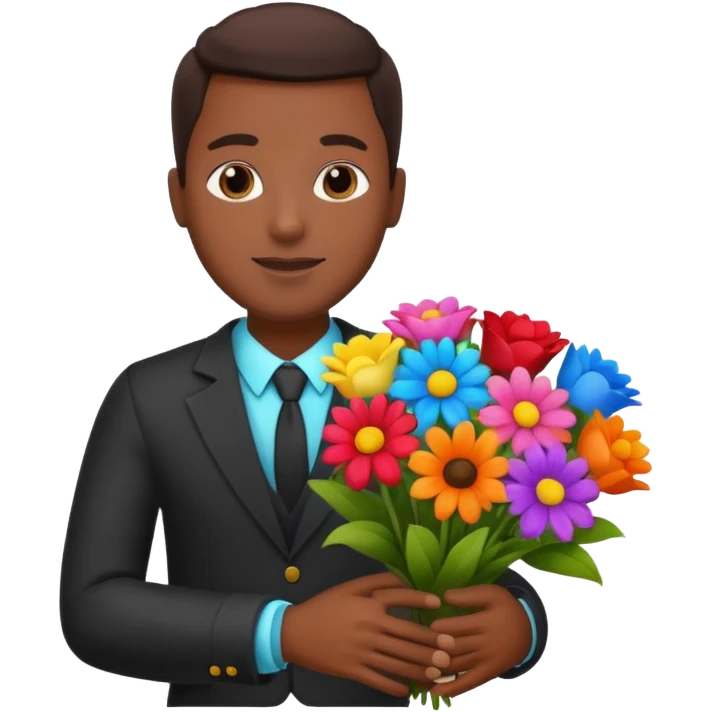 Black Male hand give a bogue of flowers emoji