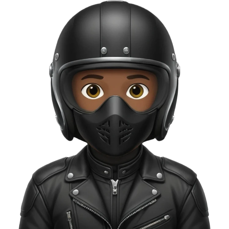 Biker in black full-face helmet and jacket emoji